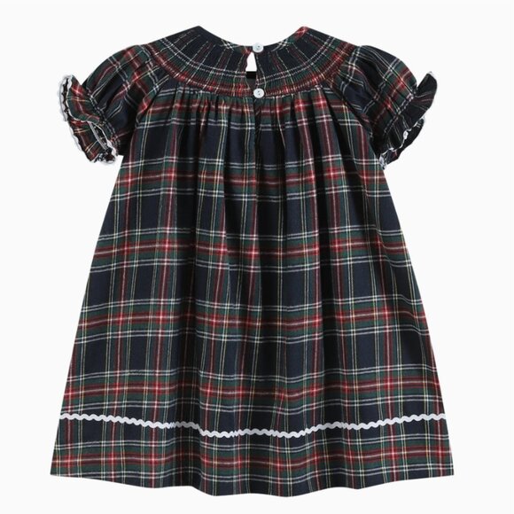 Navy Tartan Nativity Scene Smocked Dress - Picture 2 of 6